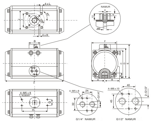 pneumatic rotary actuator drawing